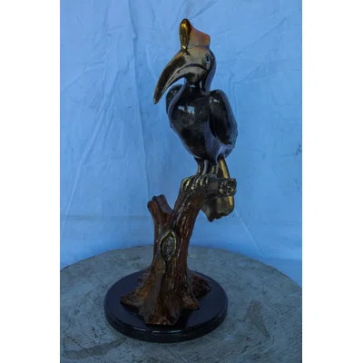 Nifao Collection Hornbill Bird on Tree Branch, Colored Bronze Statue 10" x 10" x 22"H | Wayfair North America
