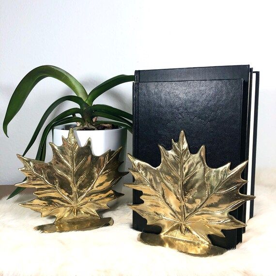 Vintage Brass Maple Leaf Bookends / Marco Polo Imports Glam Decor Bookends / Pair of Solid Brass ... | Etsy (US)
