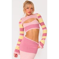 Pink Knit Stripe Detail Shrug And Cami | PrettyLittleThing US