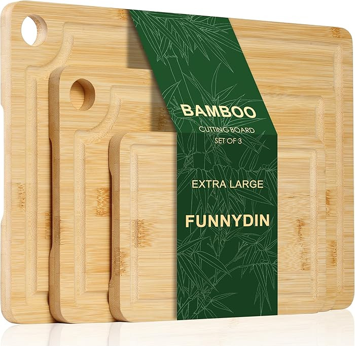 Bamboo Cutting Board Set of 3 - Durable Bamboo Cutting Boards with Deep Juice Grooves & Built-in ... | Amazon (US)
