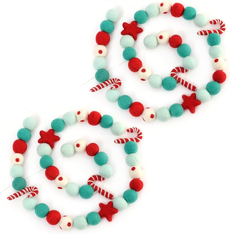 Glaciart One Stars and Candies Felt Ball Garland (2 Pack)- Pompom Holiday Decoration Hand-Made fr... | Amazon (US)