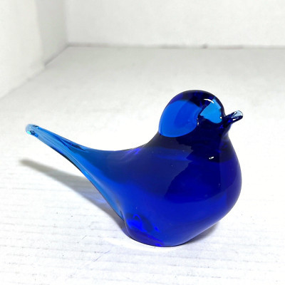 Hand Blown Art Glass Cobalt Blue Bird 3" Tall by 5.25" long, Long Tail | eBay US
