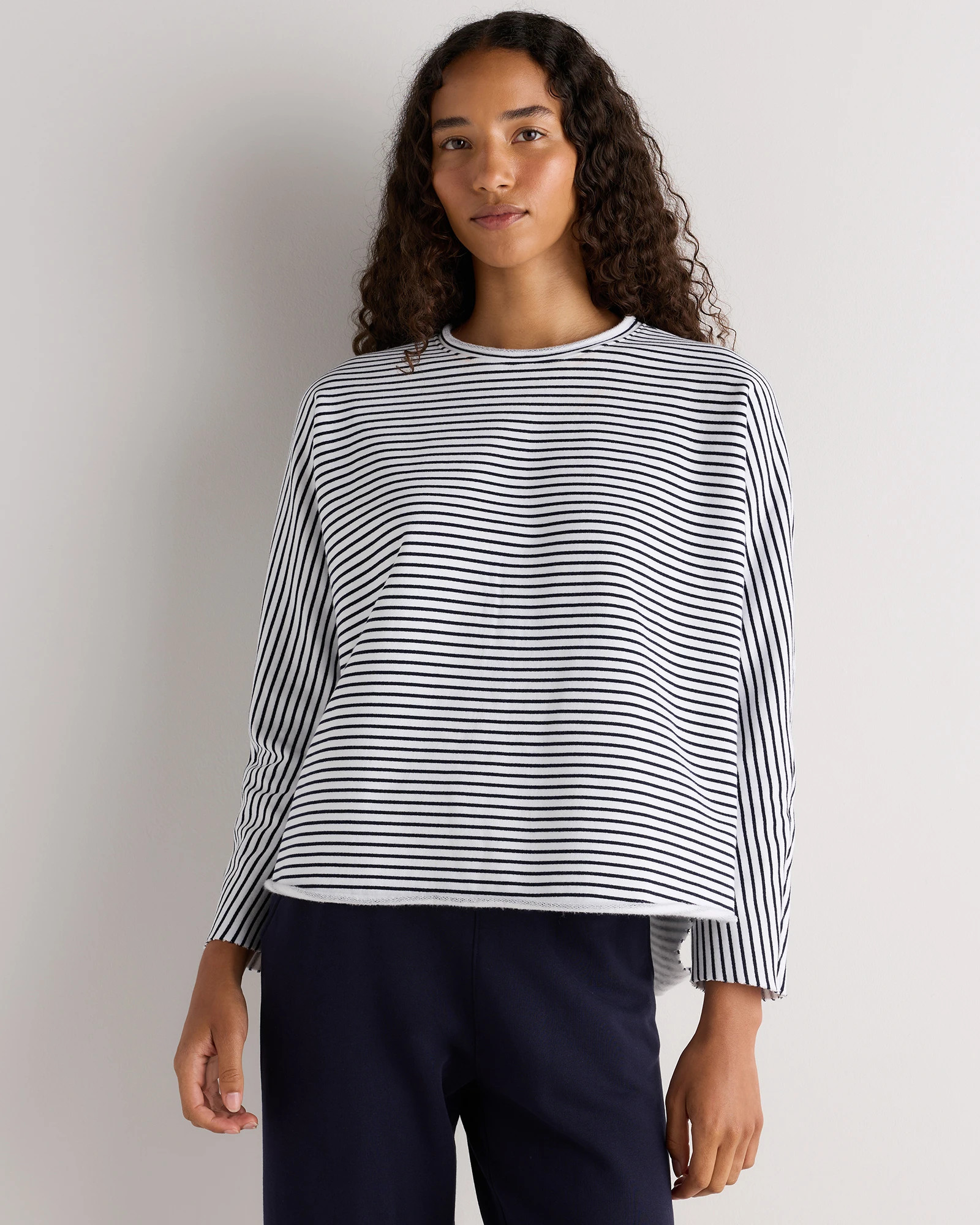 Quince | Women's Organic French Terry Crew Neck Alpaca Sweater in Deep Navy, Size Small, Organic Cotton | Quince