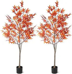 Daifunli 2 Pcs 5Ft Fall Tree Autumn Artificial Maple Tree Fall Decor | Amazon (US)