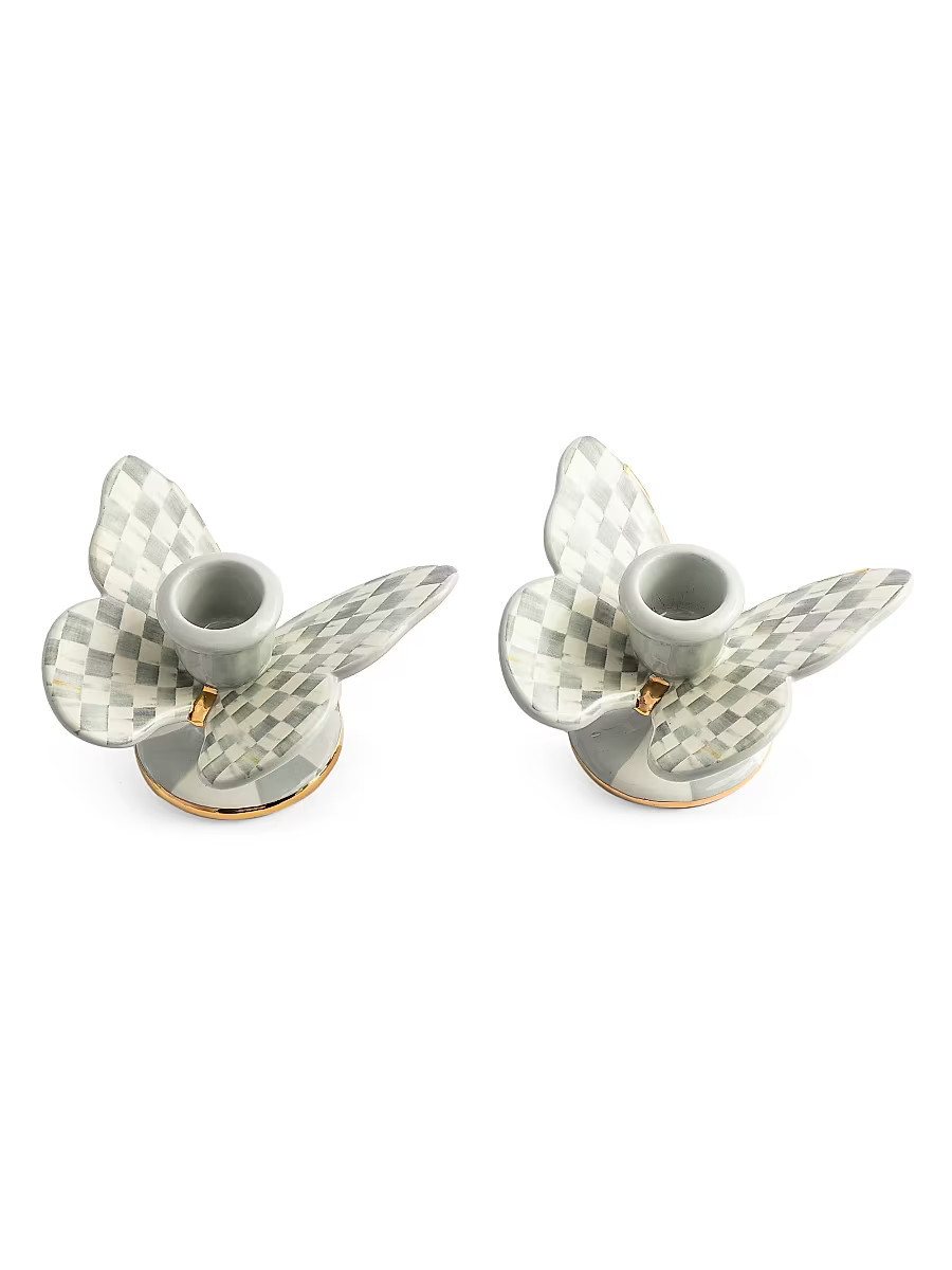 Sterling Check Butterfly 2-Piece Candleholders Set | Saks Fifth Avenue