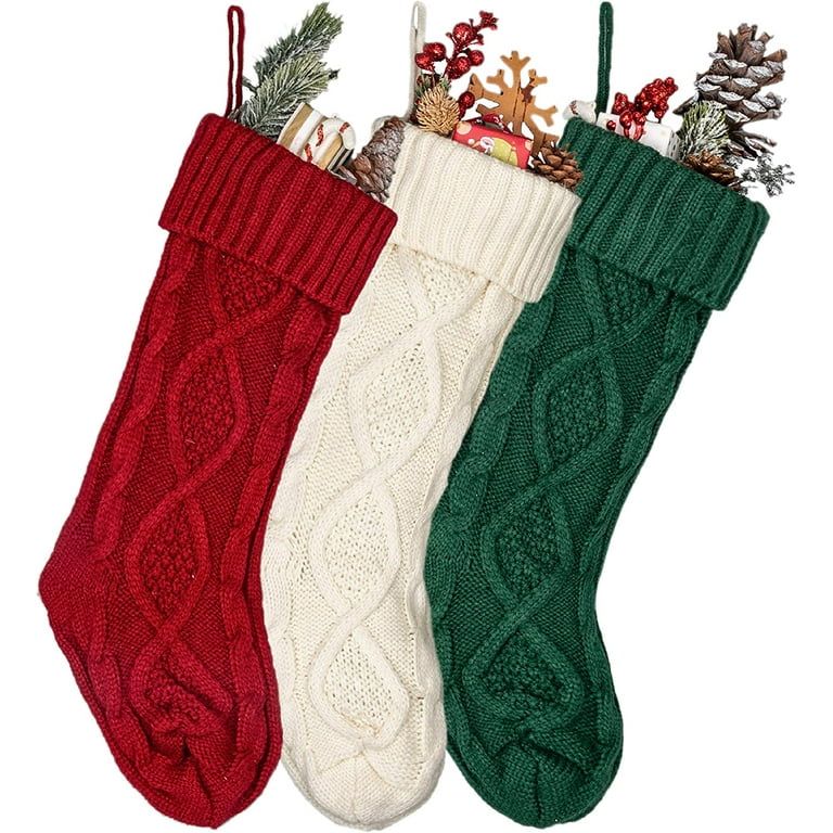 3 Pack Knit Knitted Christmas Stockings Hand Stocking Decorations for Christmas 17" Hanging Socks... | Walmart (US)