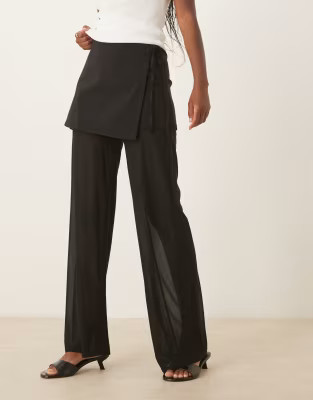 ASOS DESIGN mixed fabric mesh trouser with tie side skirt overlay in black | ASOS (Global)