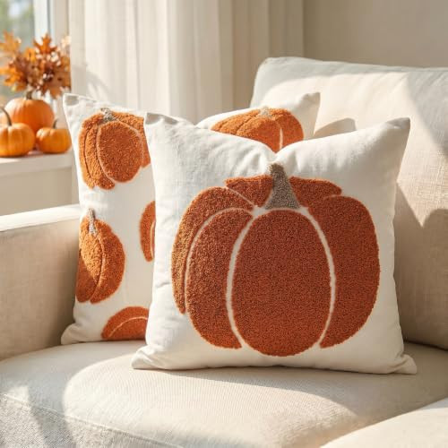 GEEORY Fall Pumpkin Pillow Covers Set of 2, Caramel Orange Tufted 20x20 | Amazon (US)