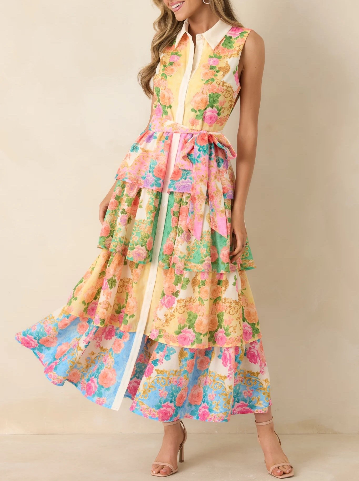 Playful, romantic, and full of personality, the Just A Little Extra Yellow Multi Floral Tiered Midi Dress brings vibrant charm to any occasion. A cheerful yellow backdrop is accented with colorful floral prints that feel fresh and eye-catching, while the structured collared bodice adds a polished touch. Under $100.

Keywords: Spring outfit women, women spring outfits, spring dresses, summer dresses, day dress, resort dress, resort outfits, spring outfits 2026, floral print maxi dress, floral print midi dress, floral print mini dress, vacation dress, vacation outfit, vacation beach outfit, summer vacation outfit, spring break, date night outfits, cruise outfits, Europe vacation outfit, tiered maxi dress, belted midi dress, belted mini dress, festival dress, Easter dress, women Easter outfits, Easter outfits women

#LTKFestival #LTKgrwm #LTKTravel