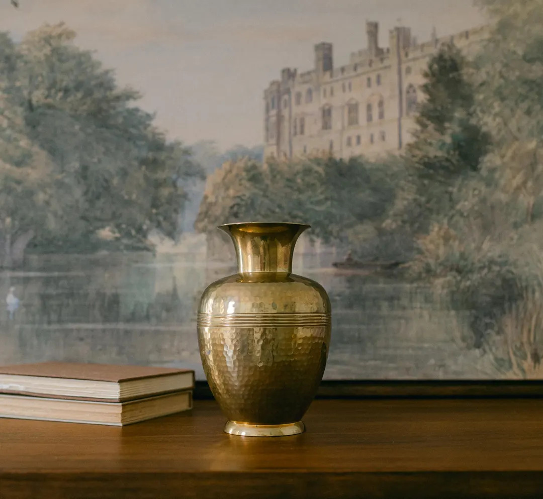 Vintage Hammered Brass Vase | Sculptural Mid Century Brass Vessel | Warm Collected Home Decor Acc... | Etsy (US)