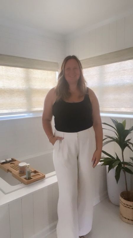 Styling basic wardrobe capsule staples with linen trousers. Create multiple outfits with stripe, white, and black tees or tanks. Pair them with shorts, pants, and skirts for a fun summer wardrobe. 

#LTKstyletip #LTKcurves #LTKworkwear