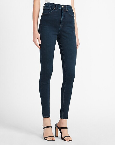 Super High Waisted Dark Wash Supersoft Skinny Jeans | Express
