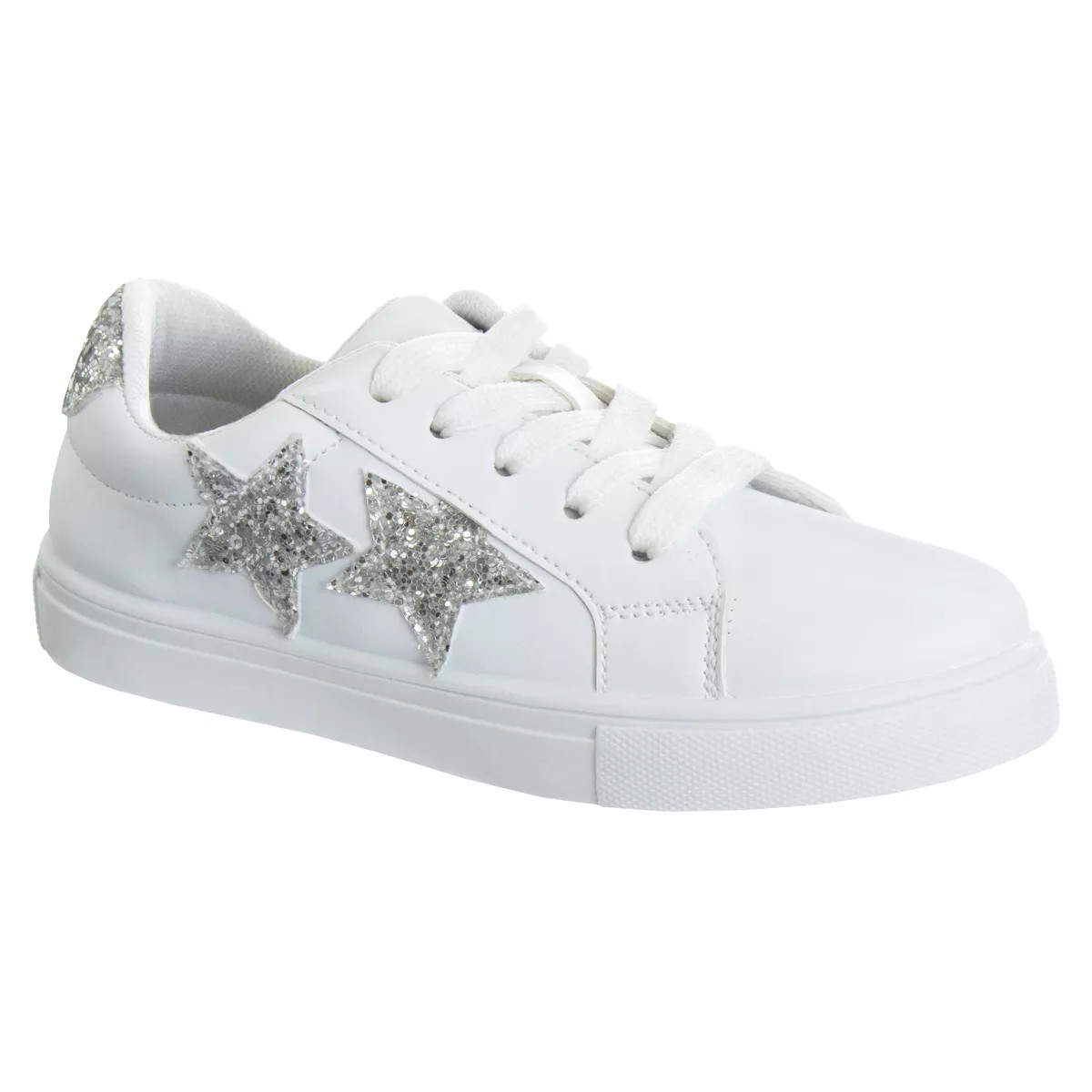 Kensie Girls White Casual Sneakers with Lace Up Closure and Glittery Accents  (Little Kid/Big Kid... | Target