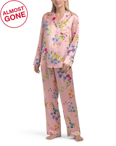 Silk 2pc Brilliant Botanical Pajama Top And Pants Set | TJ Maxx