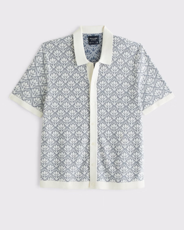 Men's Jacquard Button-Through Sweater Polo | Men's | Abercrombie.com | Abercrombie & Fitch (US)