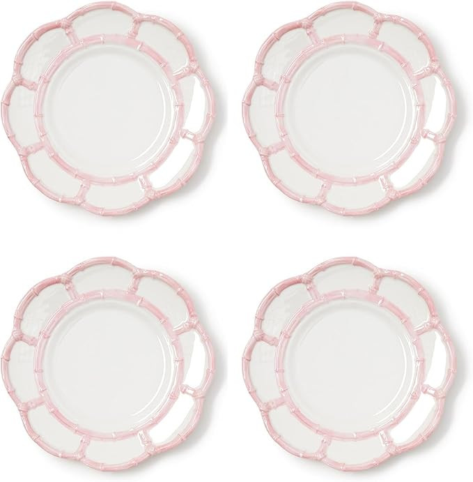 Two's Company Pink Bamboo Touch Melamine Salad/Dessert Plates, Bamboo Rim, Shatter-Resistant, Dis... | Amazon (US)