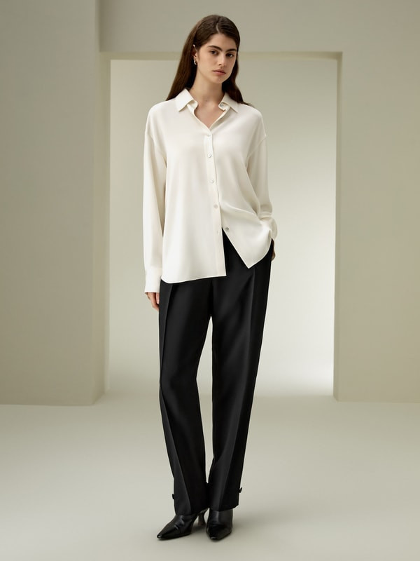 LILYSILK Silk Shirt Long Sleeve - Ladies - Natural White Heavyweight Silk - Relaxed Relaxed Fit Blouse L | LILYSILK