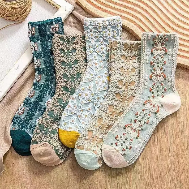 Retro Women's Socks With Sweet Flowers And Mori Style,medium Length Casual Dressing Socks - Temu | Temu Affiliate Program