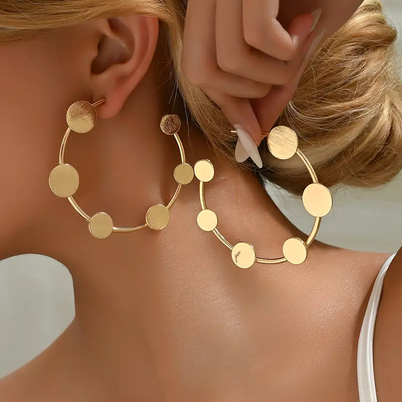 Metal Statement Style Brushed Pattern Geometric Round Huggie - Temu | Temu Affiliate Program