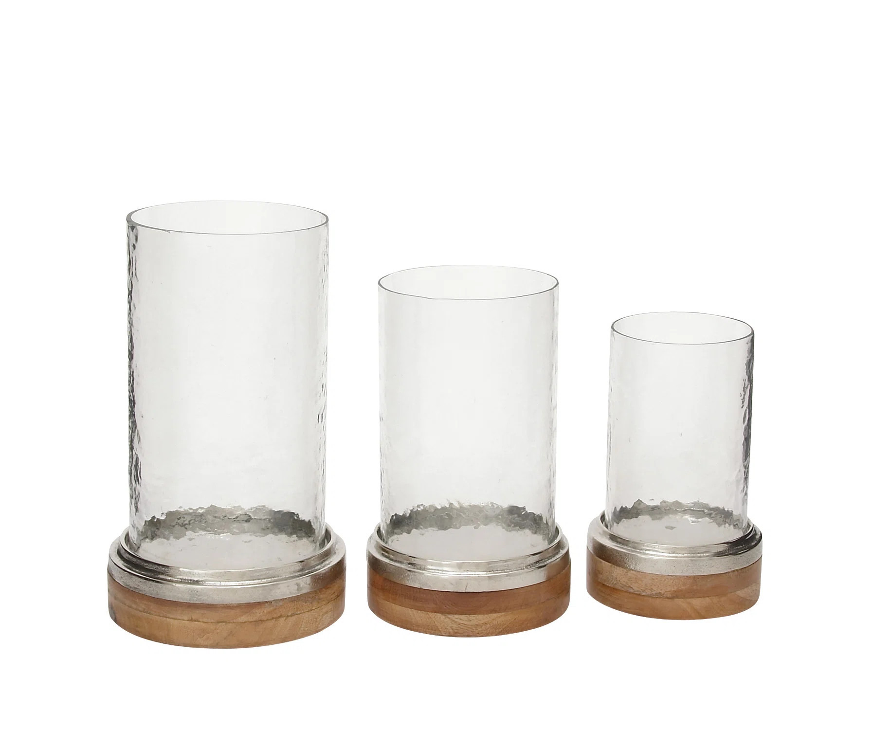 Brown Wood Pillar Hurricane Lamp 3 - Pieces | Wayfair North America
