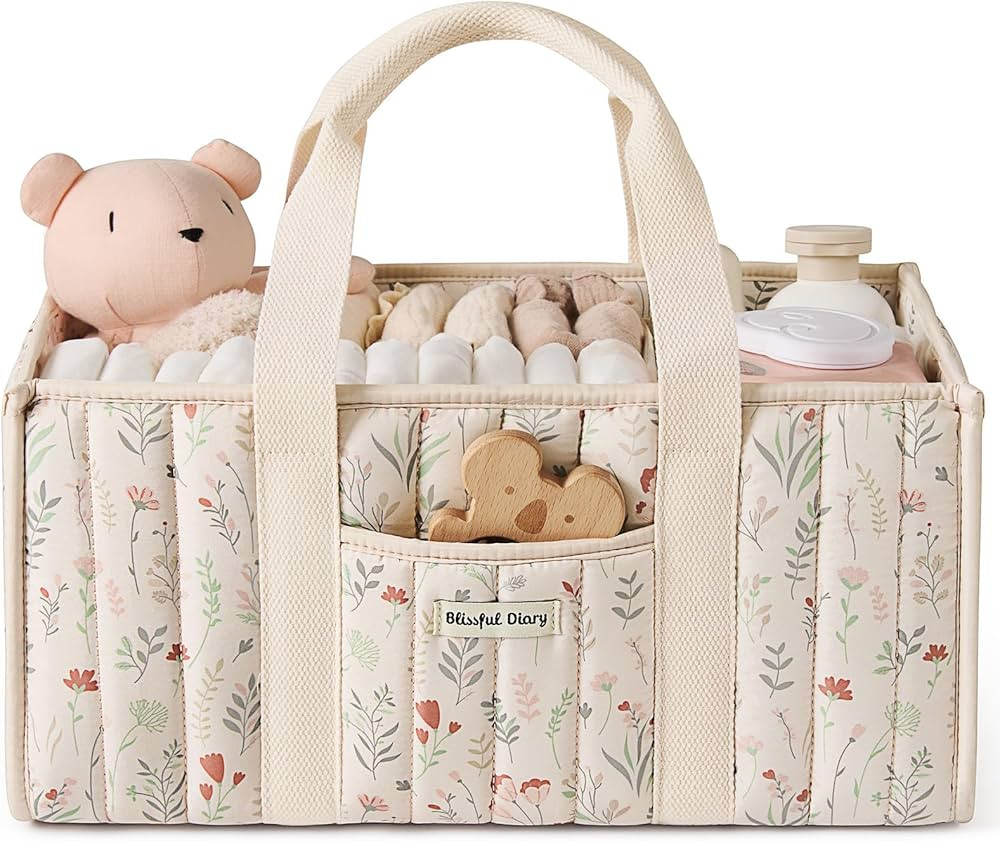 Blissful Diary Floral Diaper Caddy Organizer, Stylish Nursery Storage Basket, Gift for Baby Showe... | Amazon (US)