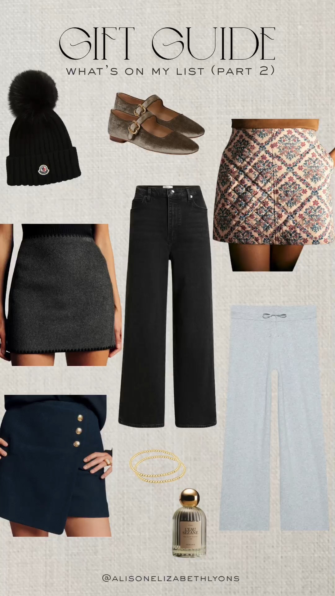 Sharing Part 2 - a gift guide of what’s on my list this year! Loving these pieces from Sézane, Frame, Aritzia, Moncler, Sam Edelman, and enewton!

Skirts | Denim | Lounge Pants | Mary Janes | Gold Bead Bracelet | Winter Hat | Perfume

#LTKHoliday #LTKSeasonal #LTKGiftGuide