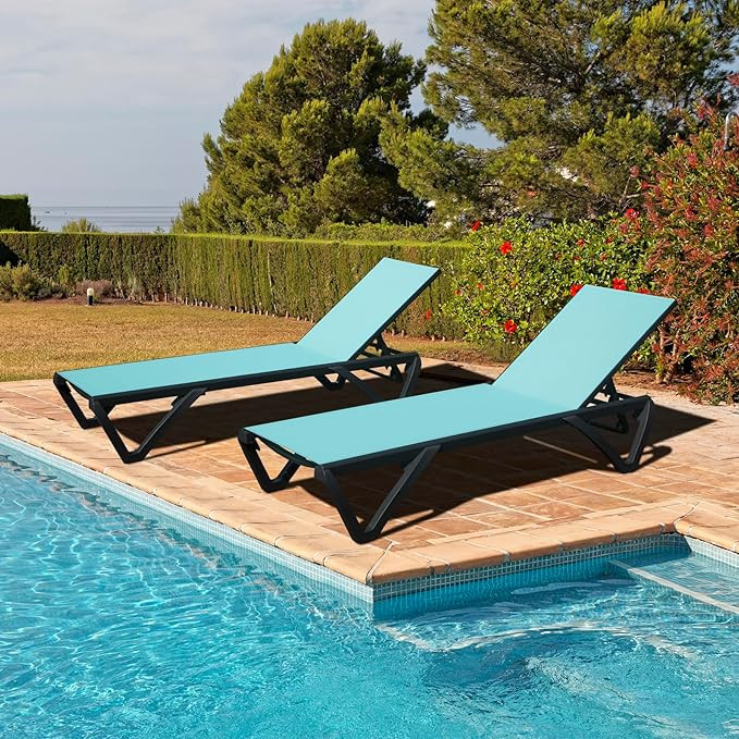 Domi Pool Lounge Chairs Set of 2, Aluminum Adjustable Outdoor Chaise Lounge with Wheels, All Weat... | Amazon (US)