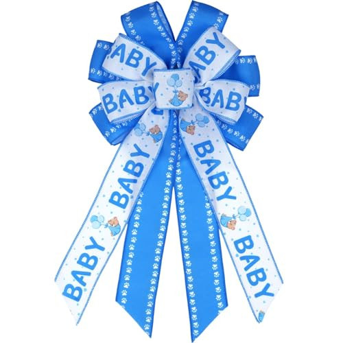 NUVCELKA Large Blue Baby Shower Bow for Boy Welcome Home, Baby Boy Decorations Large Blue Wreath Bows Front Door Indoor Outdoor Decor Gift Hanging | Amazon (US)