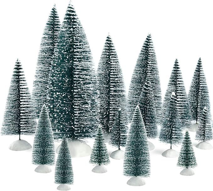 KUUQA 46Pcs Mini Christmas Trees Bottle Brush Trees Miniature Sisal Snow Frost Trees Tabletop Tre... | Amazon (US)