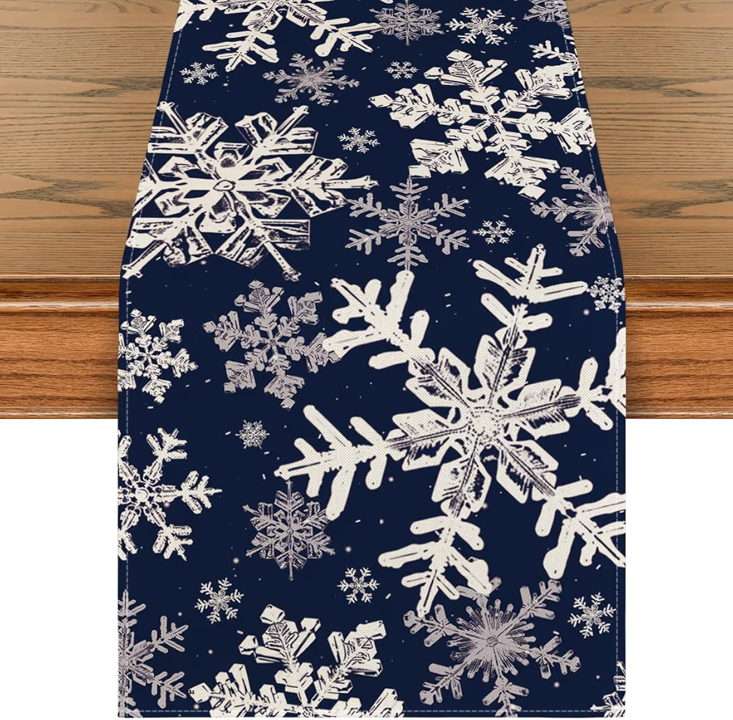 Artoid Mode Navy Blue Snowflakes Christmas Table Runner, Seasonal Winter Holiday Kitchen Dining T... | Amazon (US)