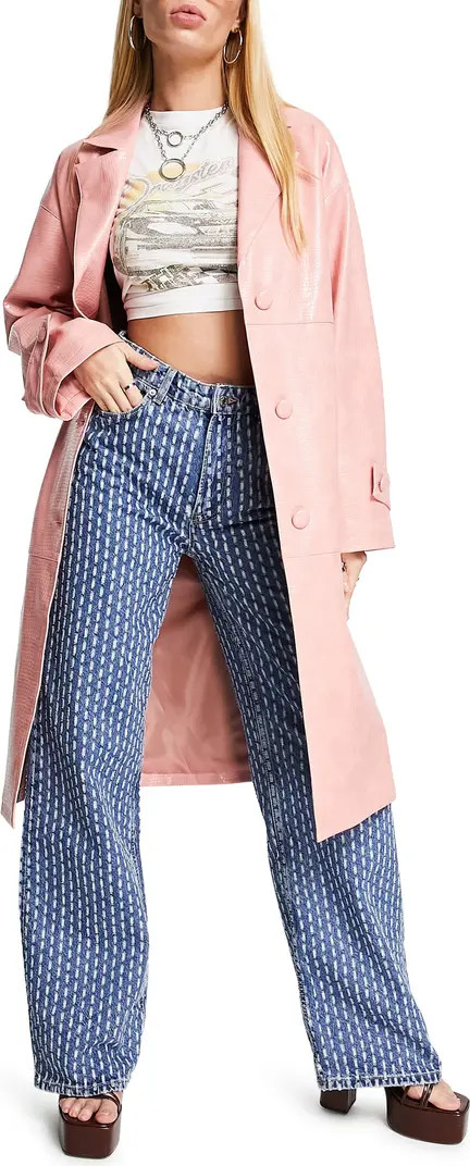 Topshop Croc Embossed Faux Leather Trench Coat | Nordstrom | Nordstrom