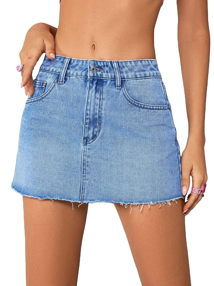 Jumppmile Womens Mini Denim Skirt Mid Waist Mini Dress Jean Skirts | Amazon (US)