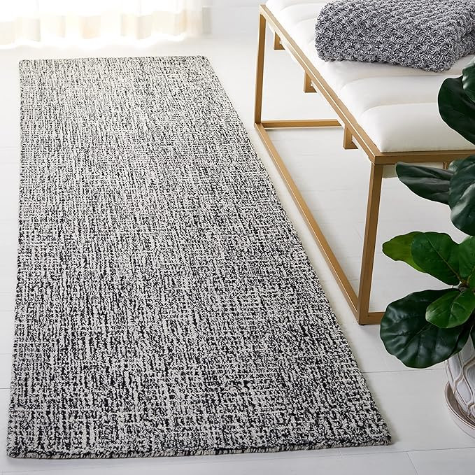 SAFAVIEH Abstract Collection Runner Rug - 2'3" x 8', Black & Ivory, Handmade Wool, Ideal for High... | Amazon (US)