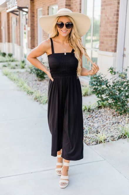 Pull Me Close Cropped Jumpsuit Black | The Pink Lily Boutique