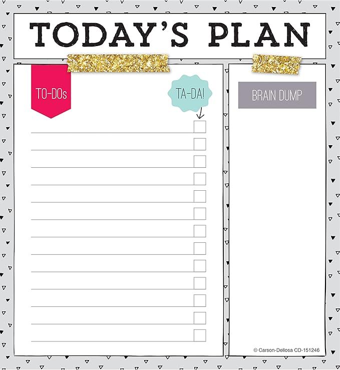 Carson Dellosa 5.75" x 6.25" Today's Plan To Do List Notepad, 50 Sheet Lined Paper Daily Planner ... | Amazon (US)