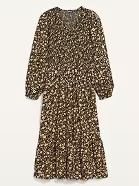 Long-Sleeve Fit & Flare Smocked Midi Dress for Women | Old Navy (US)
