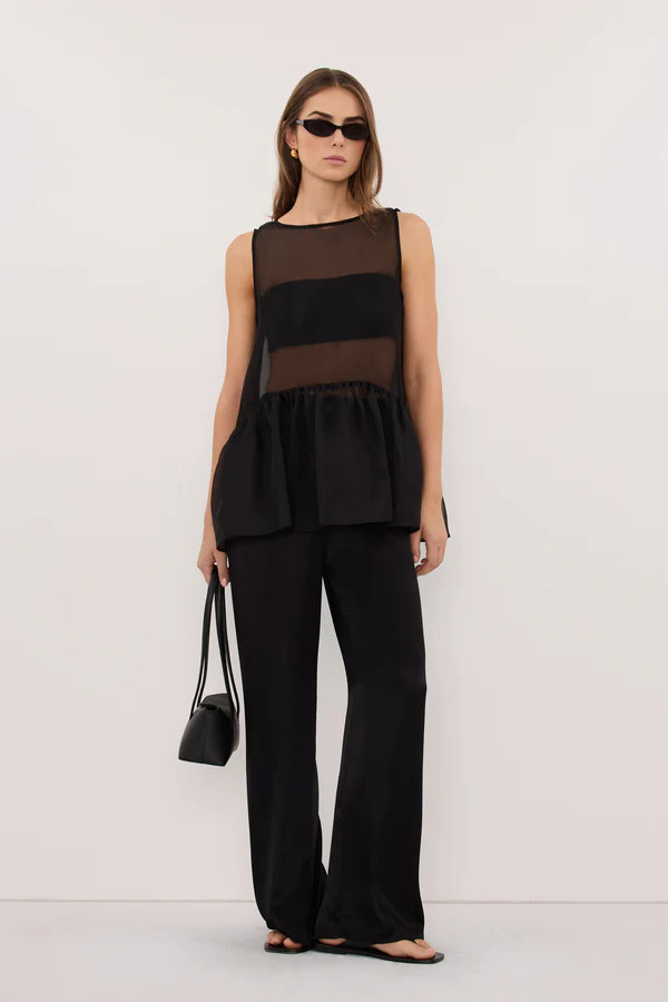 SIAN BLACK ORGANZA DROP WAIST TOP | DISSH