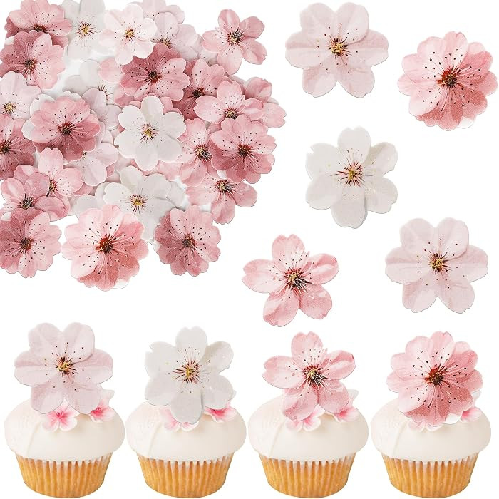 40 PCS Edible Cherry Blossoms Cupcake Toppers Edible Cherry Blossoms Flowers Cake Decorations Waf... | Amazon (US)