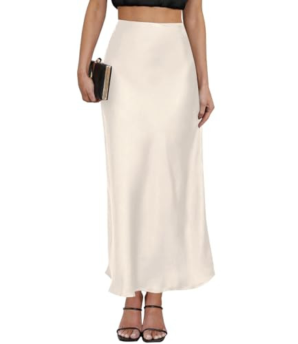 VividMosaic 2024 Satin High Waisted Maxi Skirt Silk A-Line Spring Summer Casual Long Skirts for Women Beige | Amazon (US)