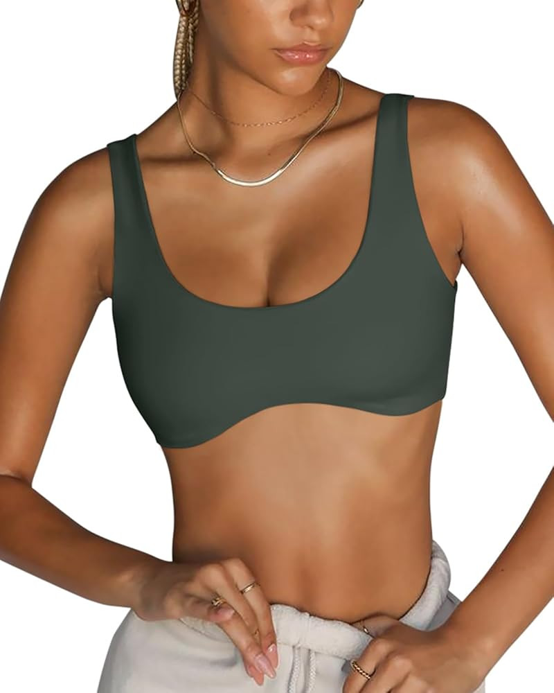 LASLULU Sexy Sports Bras for Women Scoop Neck Sleeveless Padded Bra Workout Yoga Bra Crop Top | Amazon (US)