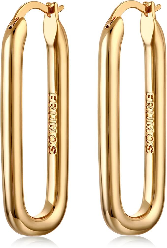 FRUMOS 18K Gold Plated Chunky Hoop Earrings for Women Fashion Thick Gold Hoops Set Jewelry for Bi... | Amazon (US)