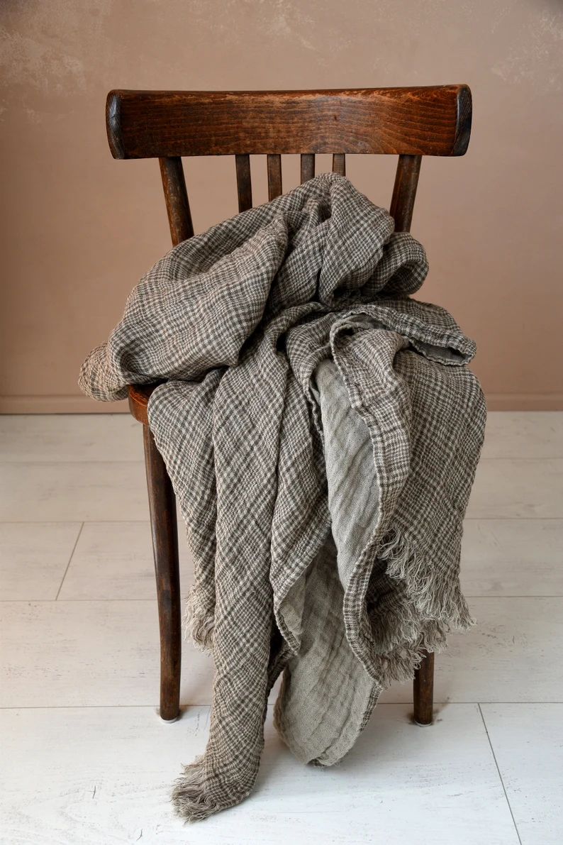 Vintage Style Linen Blanket  Checked Soft Duplex Linen Throw - Etsy | Etsy (US)