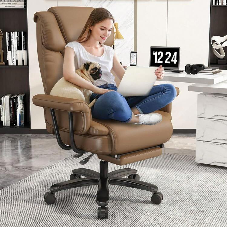 Big And Tall Executive Office Chair With Footrest, PU Leather Computer Chair, Ergonomic Reclining... | SHEIN