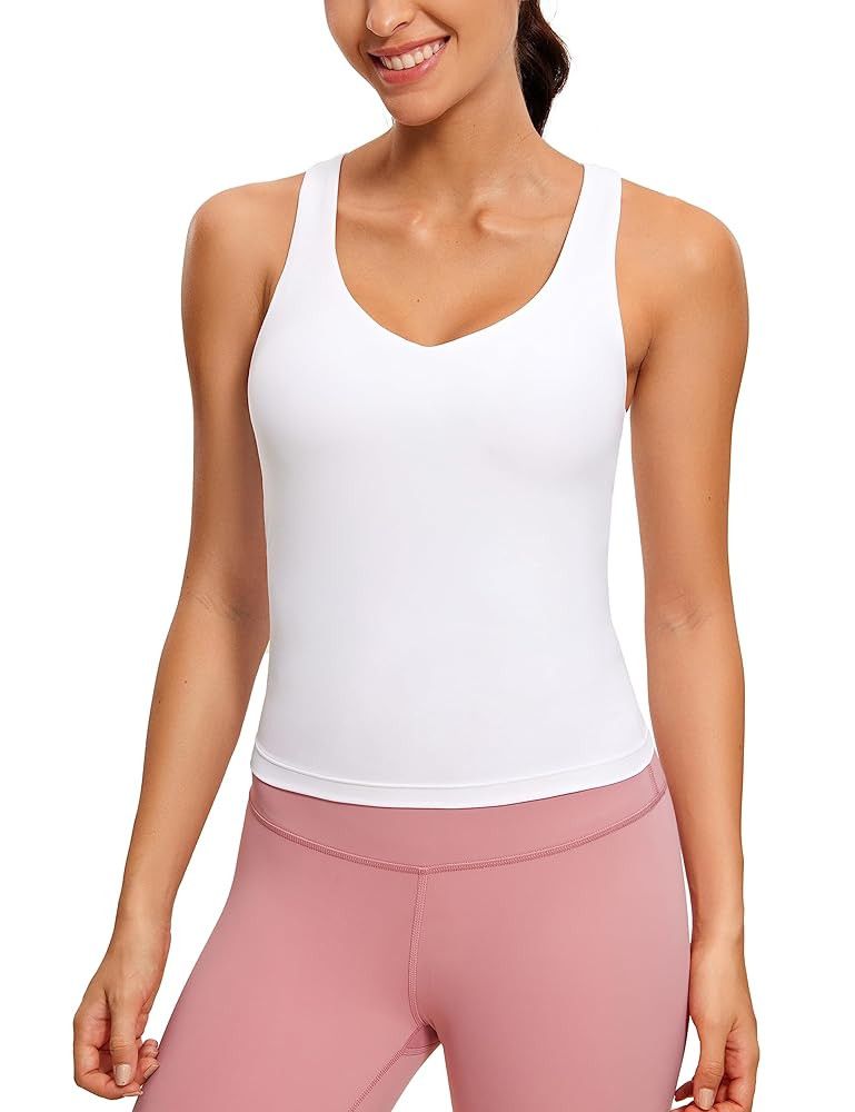 CRZ YOGA Butterluxe Womens V Neck Workout Tank Tops with Built in Bras - Sleeveless Padded Racerb... | Amazon (US)