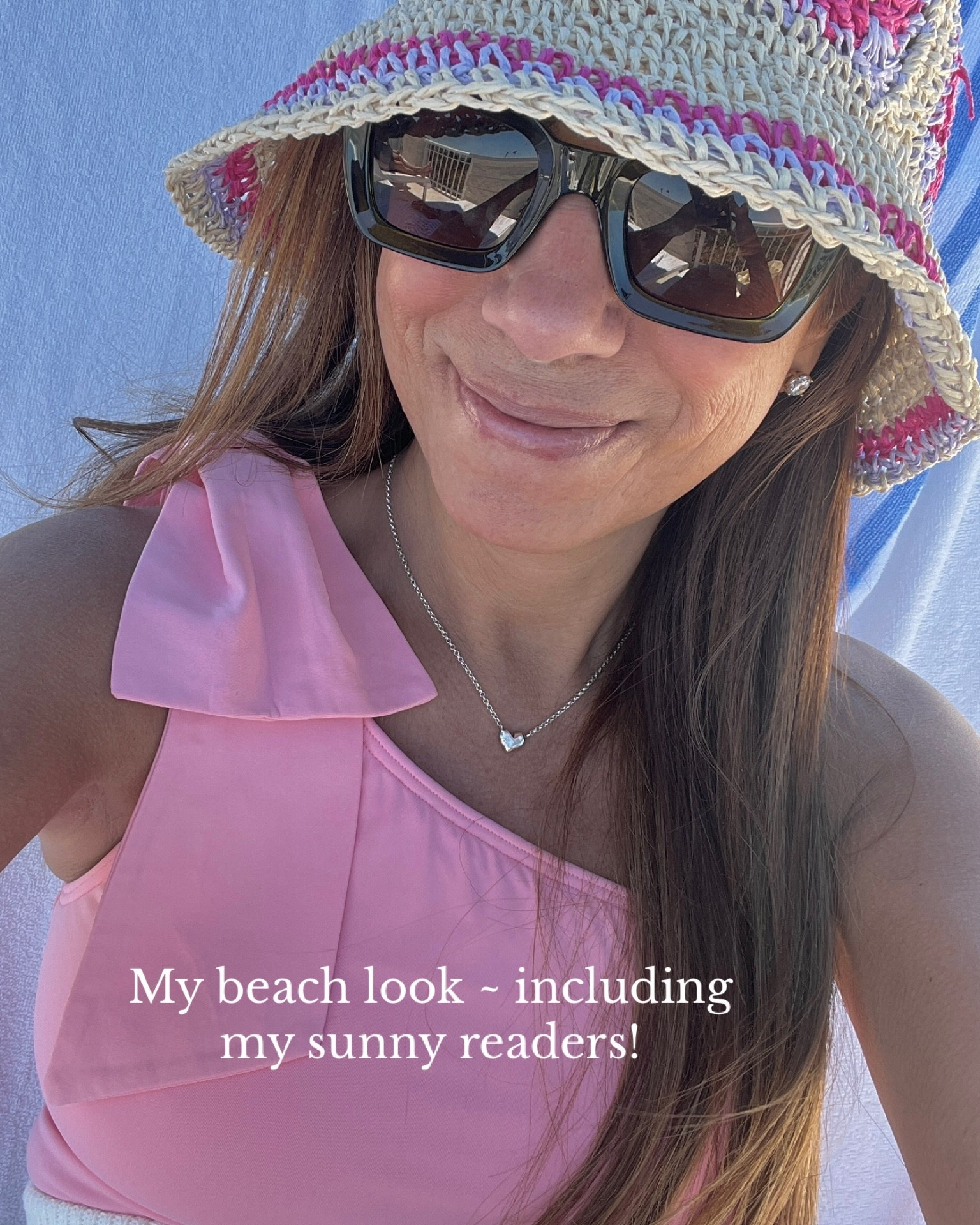Beach look! Cant go anywhere without my sunny readers! 

#LTKTravel #LTKOver40 #LTKSwim