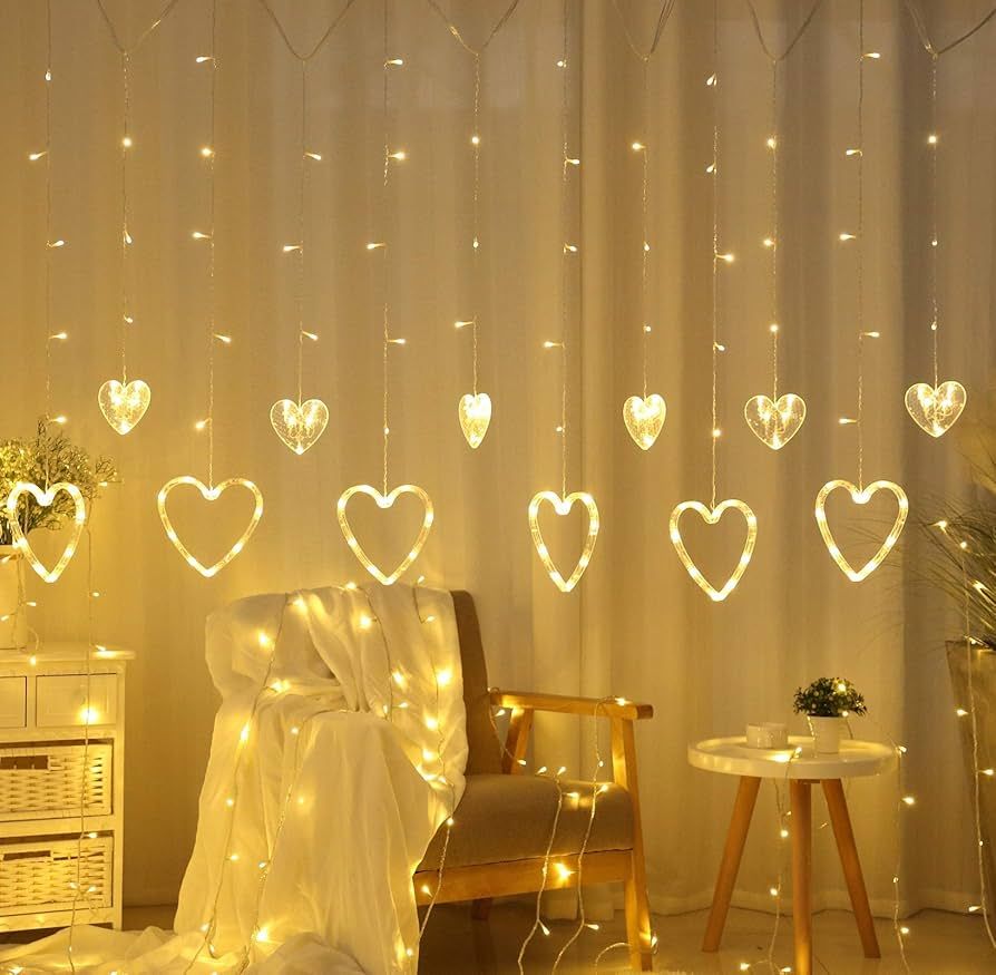 Monete Curtain Light 138 LED Love Heart Remote Control Curtain Light, Suitable for Valentine's Da... | Amazon (US)