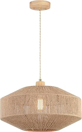 Coastal Large Woven Pendant Light Fixture 17.8 inch One-Light Adjustable Natural Hemp Rope Cage P... | Amazon (US)