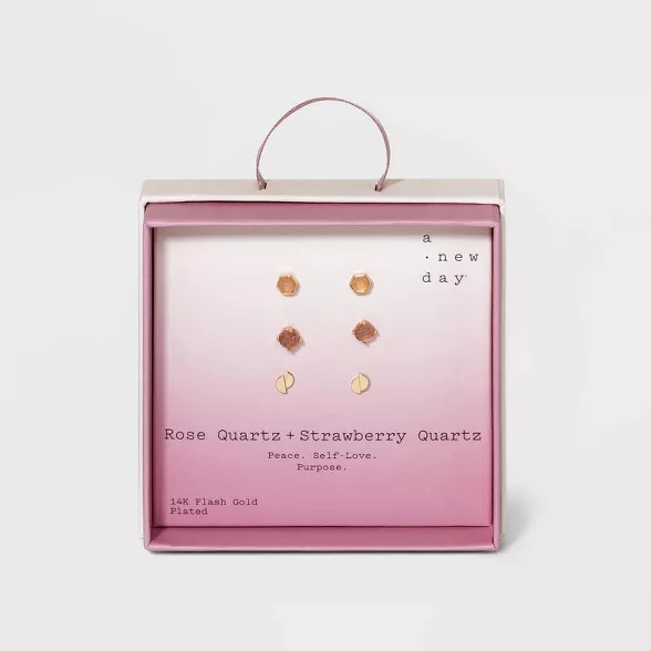 Silver Plated Semi-Precious Stud Earring Set 3pc - A New Day™ | Target