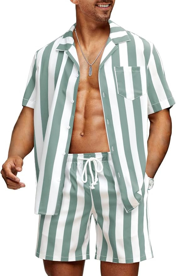 JMIERR Men Hawaiian Matching Set, Casual Summer Beach 2 Piece Outfits Button Down Short Sleeve Sh... | Amazon (US)