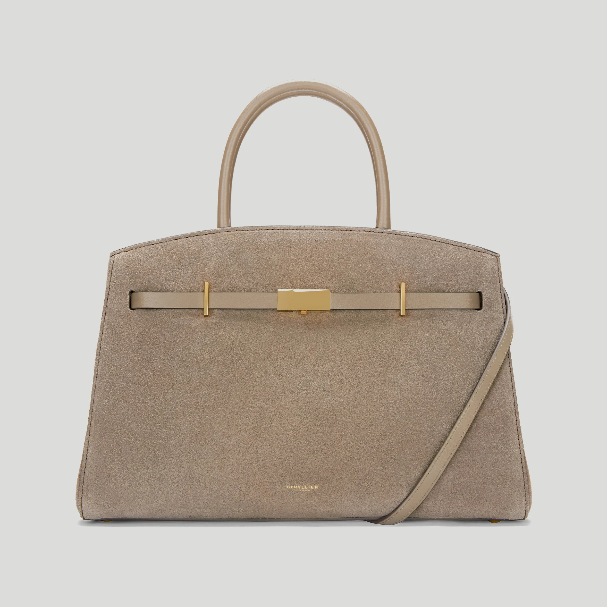 DeMellier The Midi Hudson in Light Taupe Suede Leather Crossbody bag | DeMellier